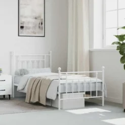 vidaXL - Bed frame met hoofd- en voeteneinde - Wit - Metaal - 90x200 cm