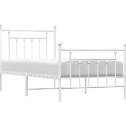 vidaXL - Bed frame met hoofd- en voeteneinde - Wit - Metaal - 90x200 cm