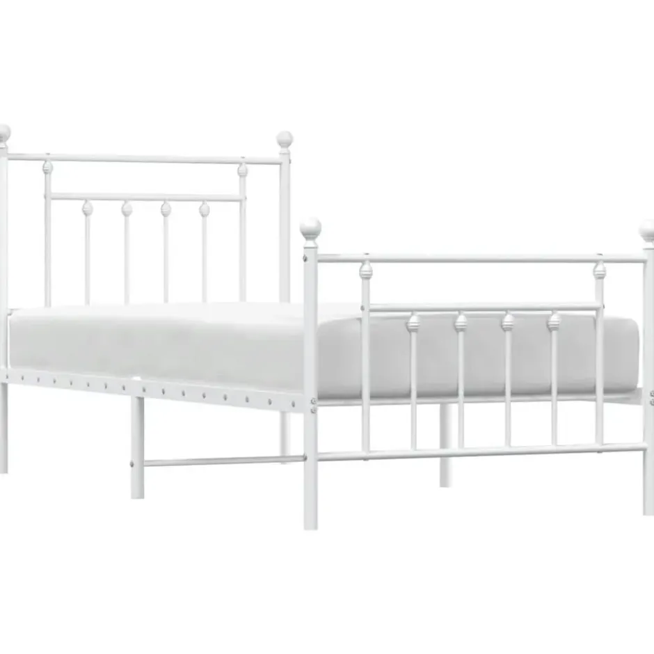 vidaXL - Bed frame met hoofd- en voeteneinde - Wit - Metaal - 90x200 cm
