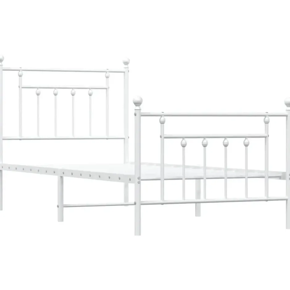 vidaXL - Bed frame met hoofd- en voeteneinde - Wit - Metaal - 90x200 cm