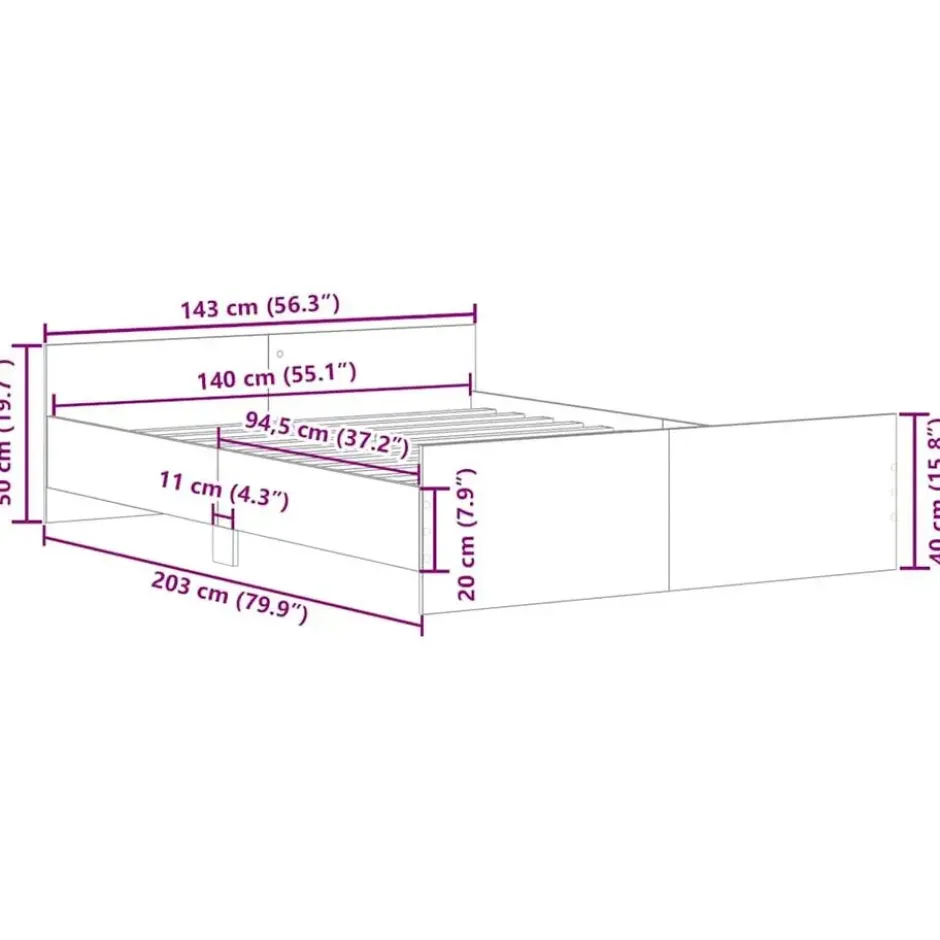 vidaXL - Bed frame met hoofd- en voeteneinde - sonoma eikenkleur - 140x200 cm