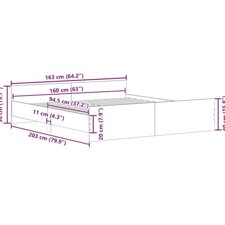 vidaXL - Bed frame met hoofd- en voeteneinde - Wit - 160x200 cm