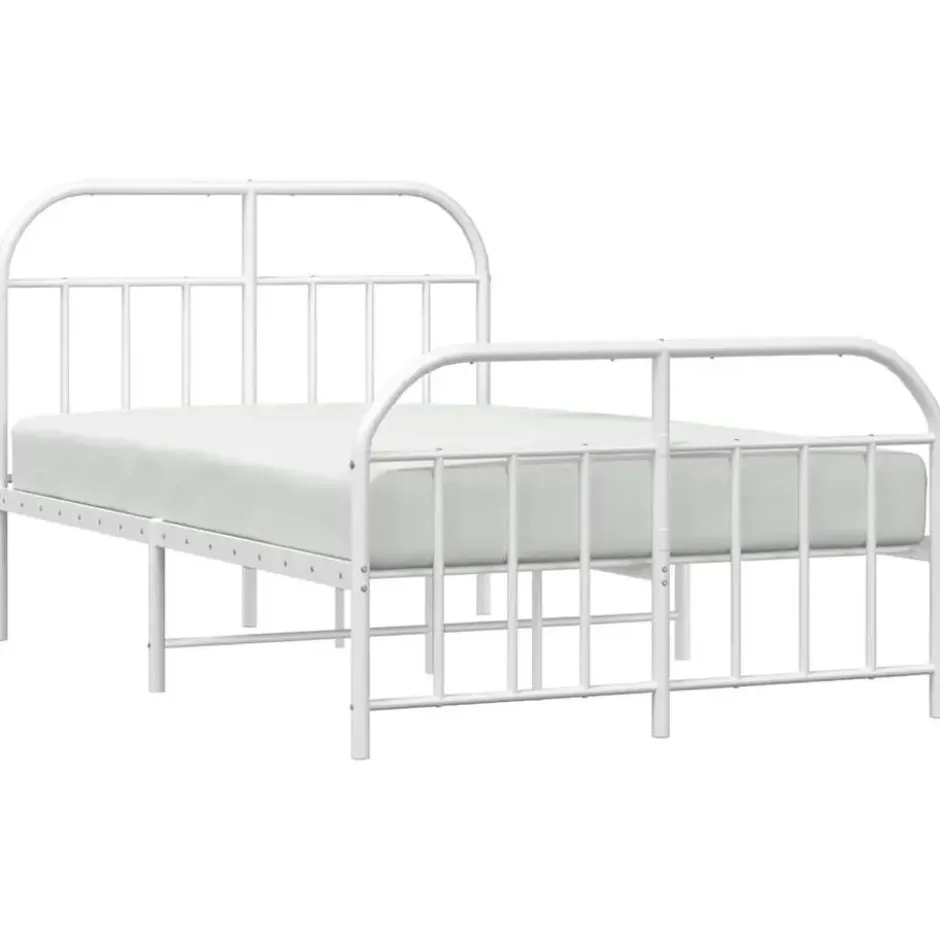 vidaXL - Bed frame met hoofd- en voeteneinde - Wit - Metaal - 120x200 cm