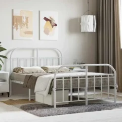vidaXL - Bed frame met hoofd- en voeteneinde - Wit - Metaal - 120x200 cm