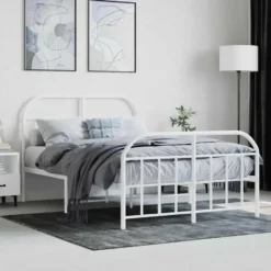 vidaXL - Bed frame met hoofd- en voeteneinde - Wit - Metaal - 120x200 cm