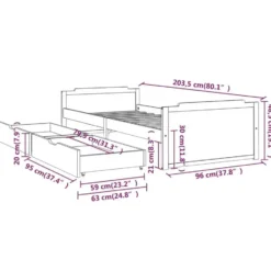 vidaXL - Bed frame met lades - Wit - Massief grenenhout - 90x200 cm
