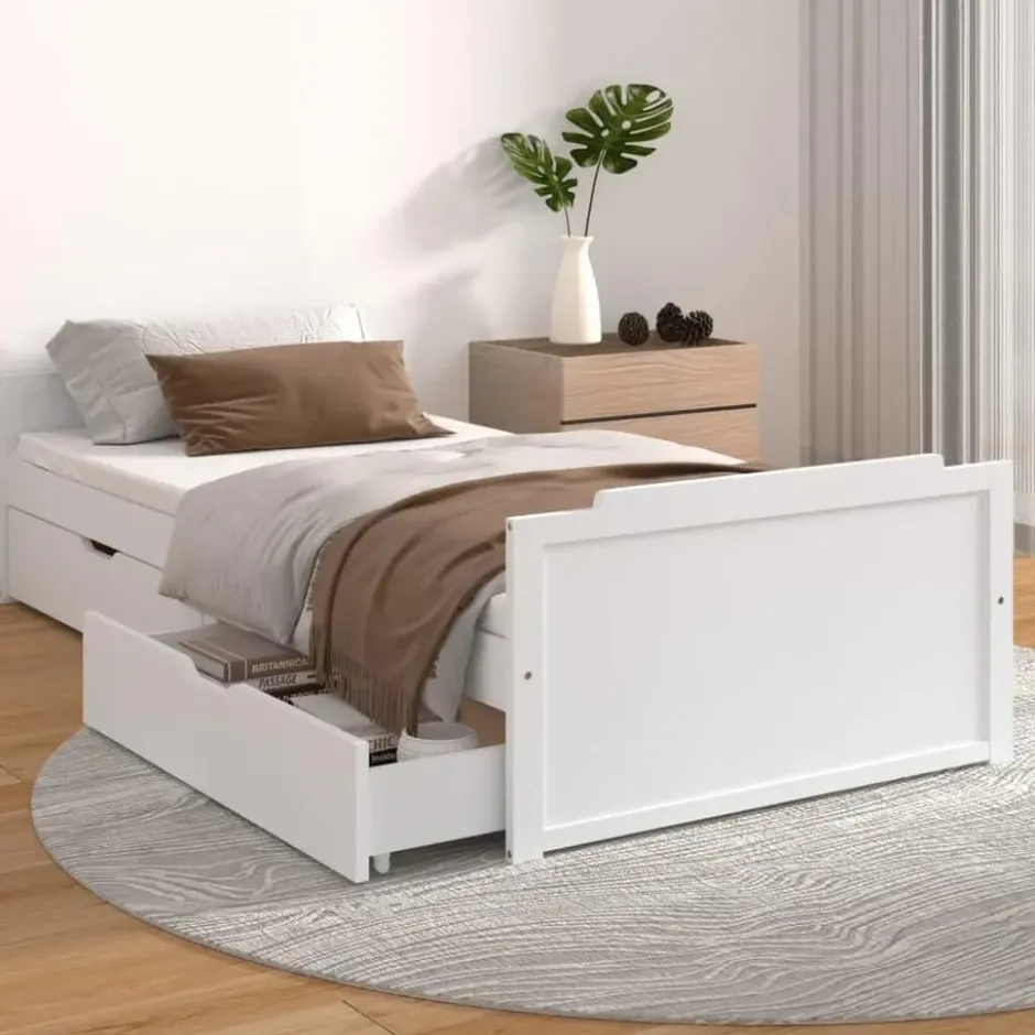 vidaXL - Bed frame met lades - Wit - Massief grenenhout - 90x200 cm