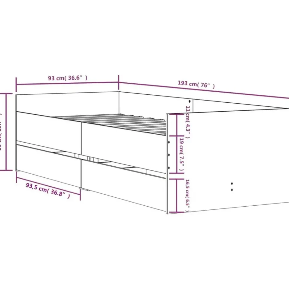 vidaXL - Bedframe met lades - Wit - Bewerkt hout - 90 x 190 cm