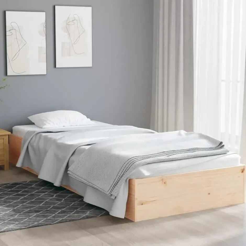 vidaXL - Bed frame met lattenbodem - Naturel - Massief hout - 75x190 cm