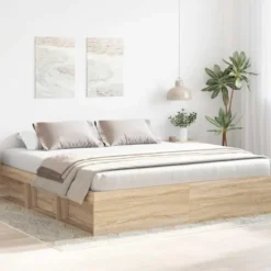 vidaXL - Bed frame met opbergruimte - Sonoma eikenkleurig - Hout - 200x200 cm