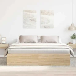 vidaXL - Bed frame met opbergruimte - Sonoma eikenkleurig - Hout - 200x200 cm