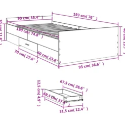 vidaXL - Bedframe - Wit - Bewerkt hout - 90 x 190 cm