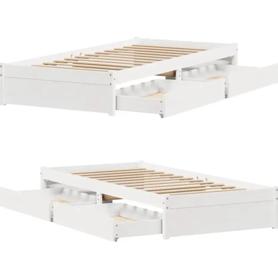vidaXL - Bedframe zonder matras massief grenenhout wit 75x190 cm