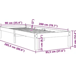 vidaXL - Bed frame zonder matras - Wasbruin - Massief grenenhout - 90x200 cm