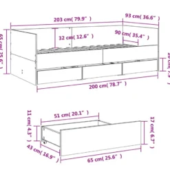 vidaXL - Bed met lades - Sonoma eikenkleurig - Hout - 90 x 200 cm
