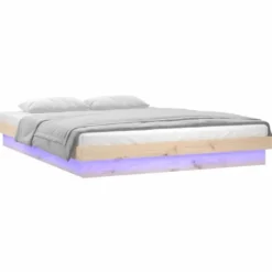 vidaXL - Bed met LED - Naturel - Massief hout - 120x200 cm