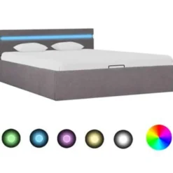 vidaXL - Bed met opbergruimte en LED - Hydraulische - Taupe - Stof - 120x200 cm