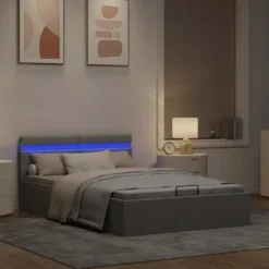 vidaXL - Bed met opbergruimte en LED - lichtgrijs - stof - 120x200 cm