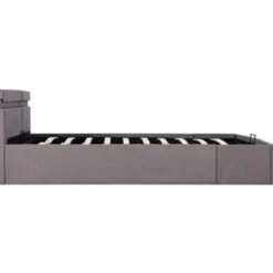 vidaXL - Bed met opbergruimte en LED - Hydraulische - Taupe - stof - 160x200 cm