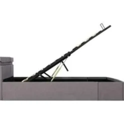vidaXL - Bed met opbergruimte en LED - Hydraulische - Taupe - stof - 160x200 cm