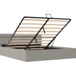 vidaXL-Bed met opbergruimte en LED - Lichtgrijs - Stof - 160x200 cm