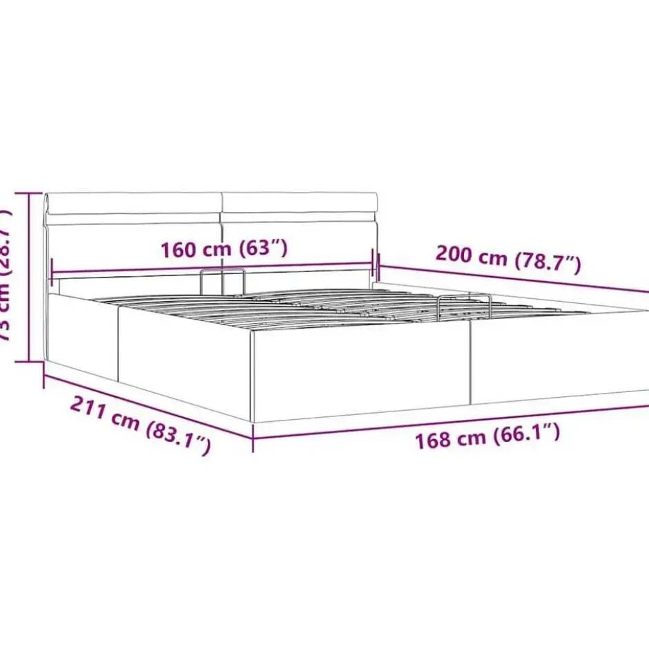 vidaXL-Bed met opbergruimte en LED - Lichtgrijs - Stof - 160x200 cm