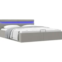 vidaXL-Bed met opbergruimte en LED - Lichtgrijs - Stof - 160x200 cm