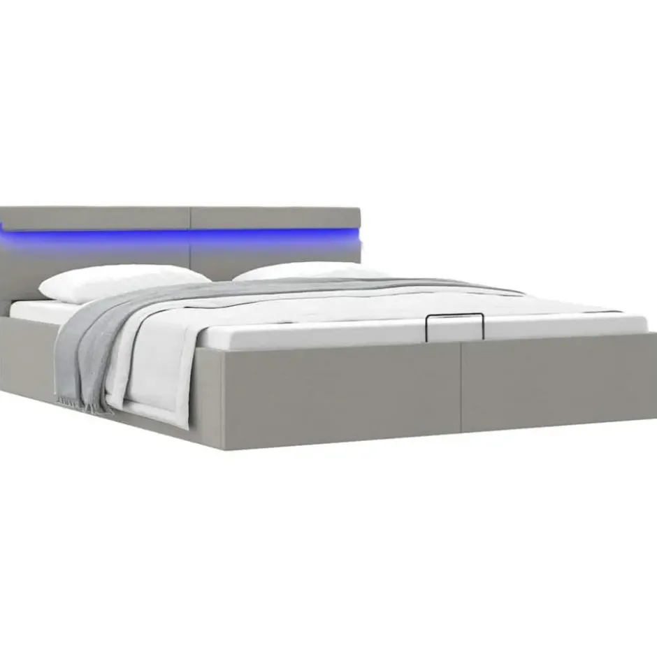 vidaXL-Bed met opbergruimte en LED - Lichtgrijs - Stof - 160x200 cm