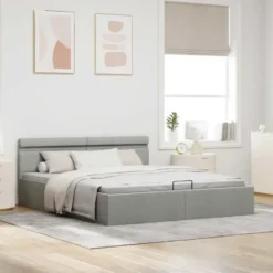 vidaXL-Bed met opbergruimte en LED - Lichtgrijs - Stof - 160x200 cm
