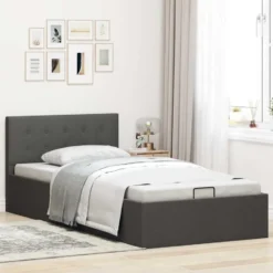 vidaXL - Bed met opbergruimte - Hydraulische - Donkergrijs - Stof - 100x200 cm
