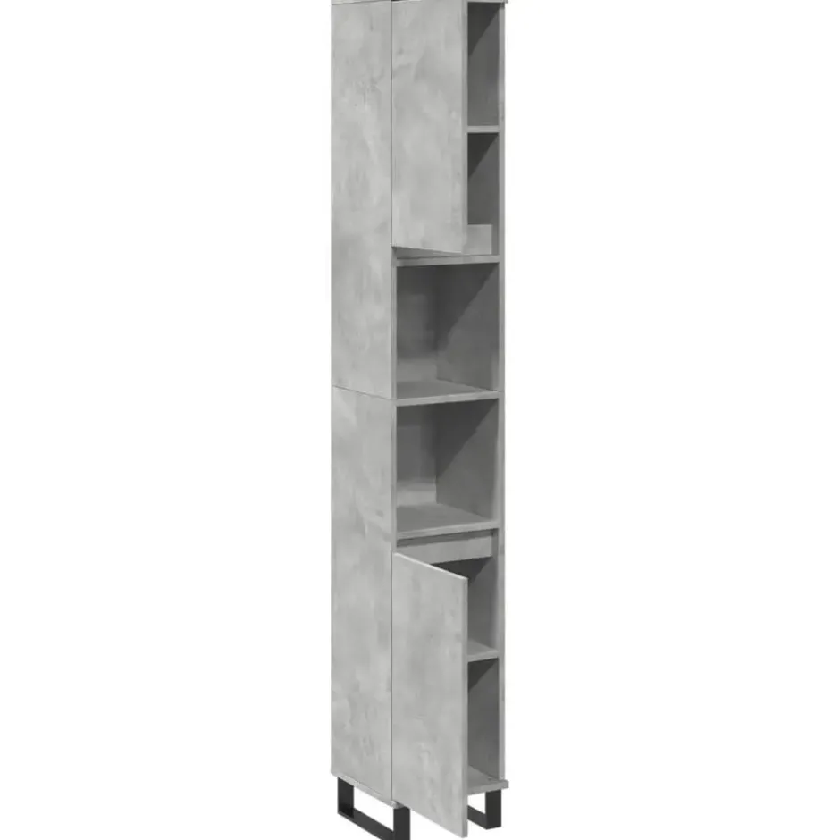 vidaXL - Betongrijs Kolomkast met 2 deuren 2 vakken - Hout - 30x30x190 cm