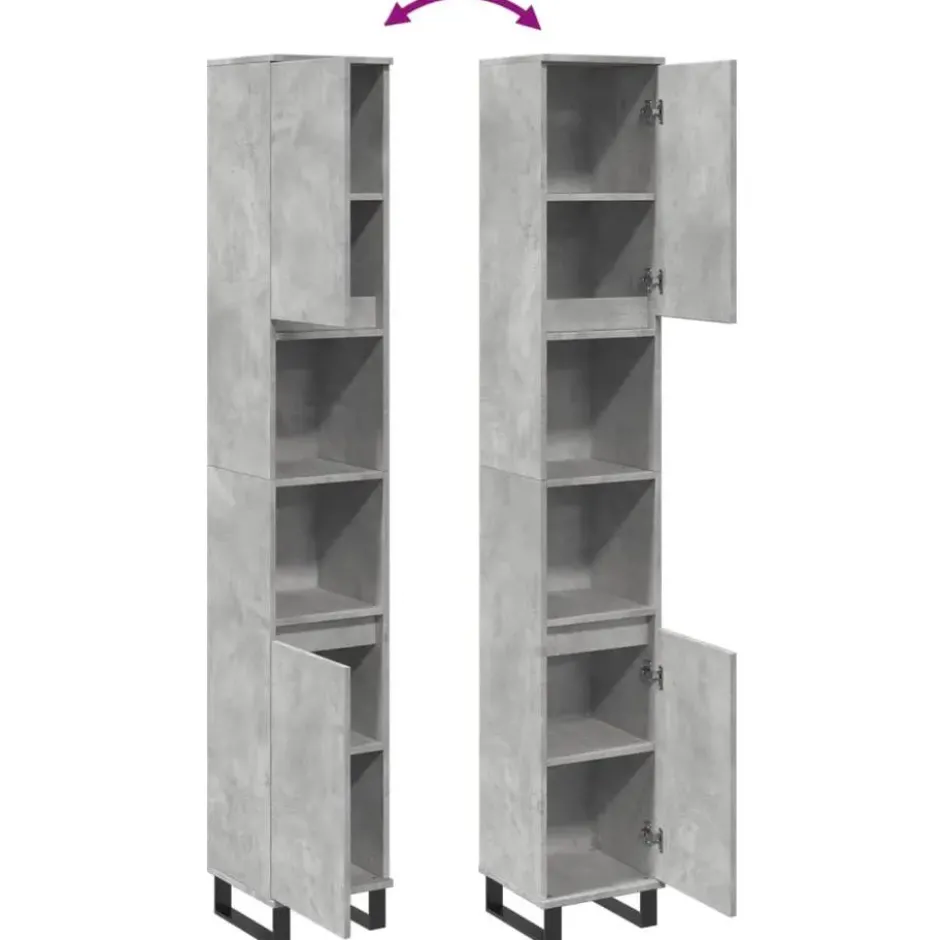 vidaXL - Betongrijs Kolomkast met 2 deuren 2 vakken - Hout - 30x30x190 cm