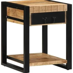 vidaXL Bijzettafel met lade - Massief ruw mangohout - 40x40x50 cm