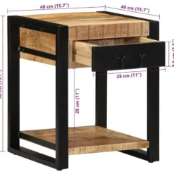 vidaXL Bijzettafel met lade - Massief ruw mangohout - 40x40x50 cm