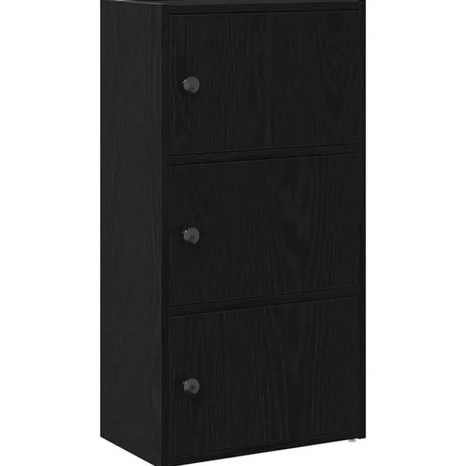 vidaXL - Boekenkast met 3 deuren voor woonkamers - Zwart - Hout - 40x24x77 cm