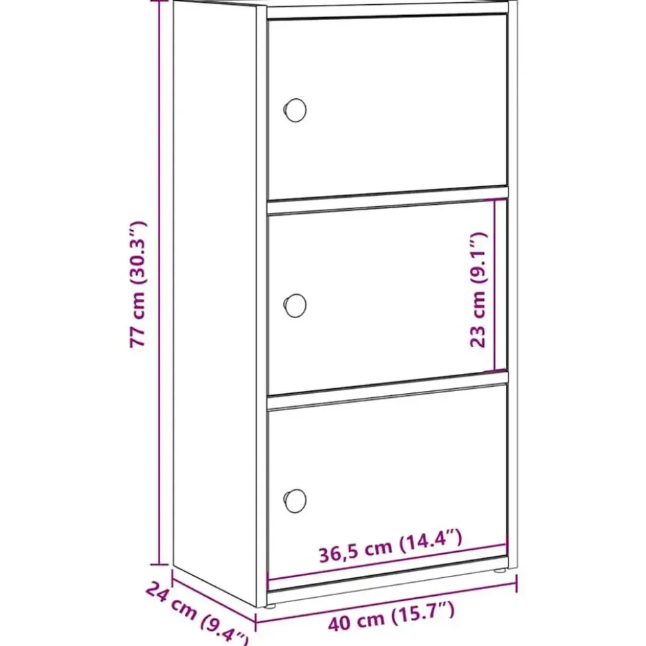 vidaXL - Boekenkast met 3 deuren voor woonkamers - Zwart - Hout - 40x24x77 cm
