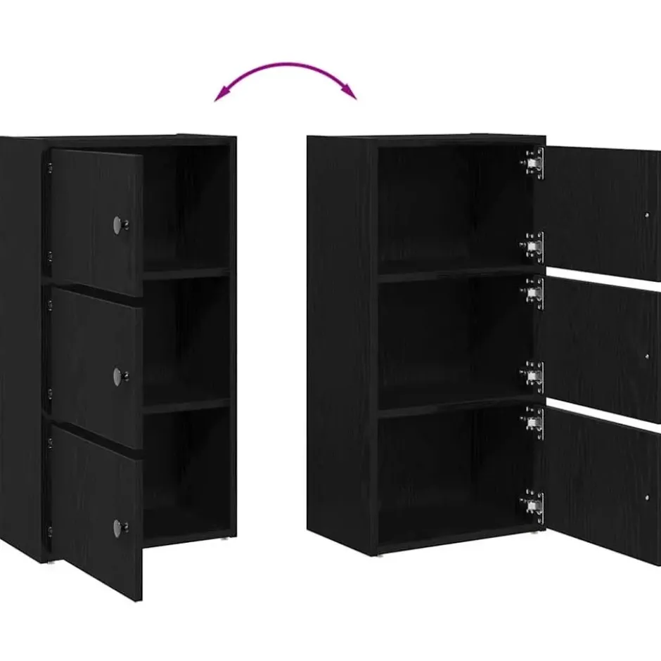 vidaXL - Boekenkast met 3 deuren voor woonkamers - Zwart - Hout - 40x24x77 cm