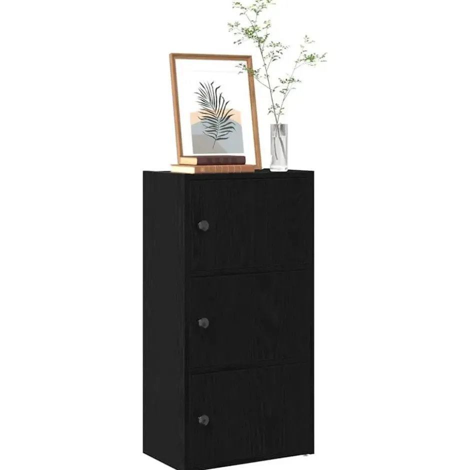 vidaXL - Boekenkast met 3 deuren voor woonkamers - Zwart - Hout - 40x24x77 cm