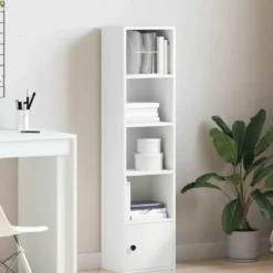 vidaXL - Boekenkast met deur en 4 open vakken - Wit - Hout - 31x24x127 cm