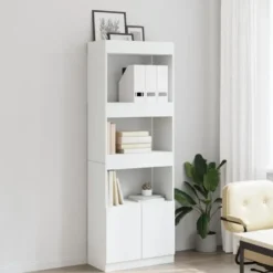 vidaXL - Boekenkast met deuren en 3 open vakken - Wit - Hout - 63x33x180 cm