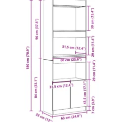 vidaXL - Boekenkast met deuren en 3 open vakken - Wit - Hout - 63x33x180 cm
