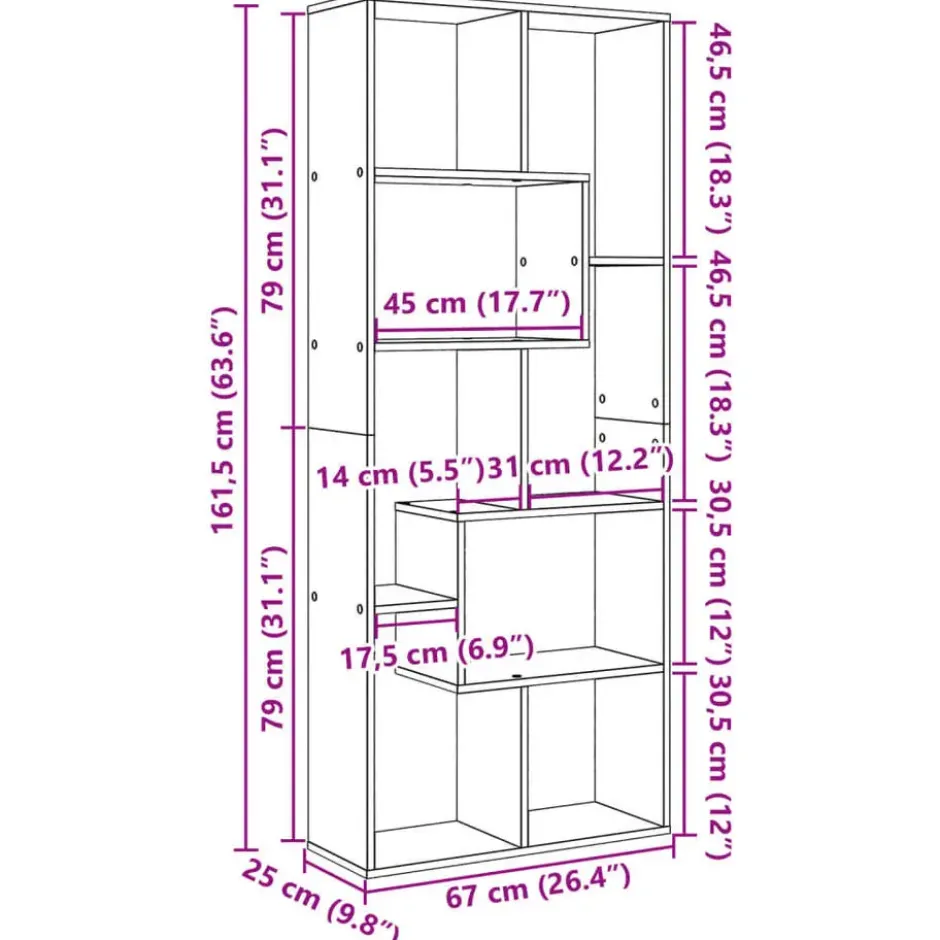 vidaXL - Boekenkast met onregelmatige vakken - Sonoma eiken - 67x25x161.5 cm
