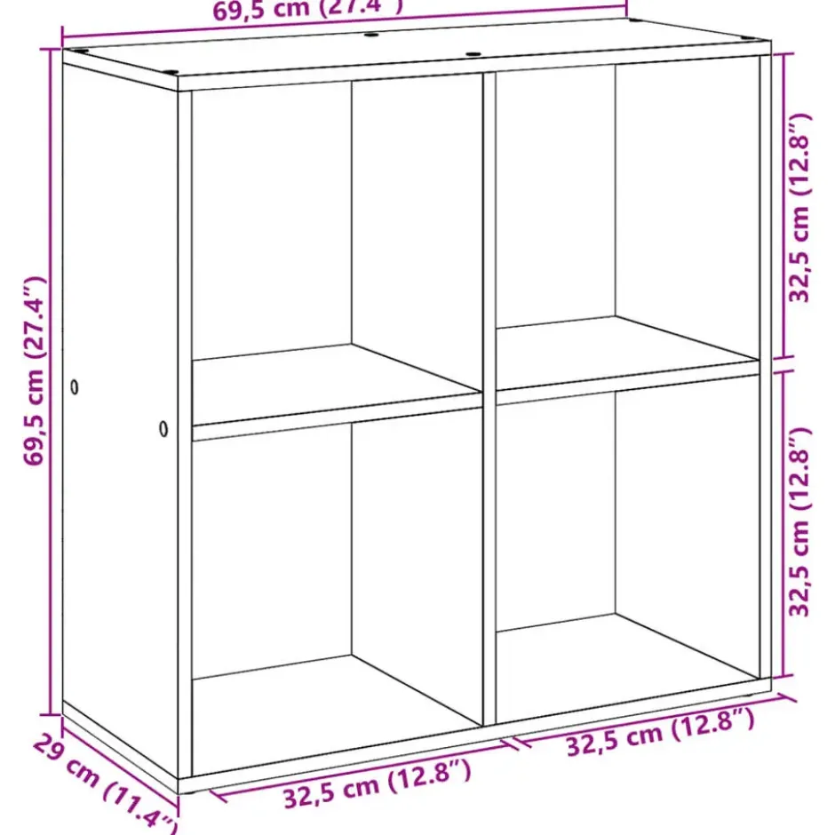 vidaXL - Boekenkast met 4 open vakken voor woonkamers - Wit -69.5x29x69.5 cm
