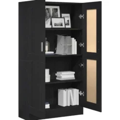 vidaXL - Boekenkast met schappen en 2 deuren - Zwart eiken - 82.5x30.5x150 cm