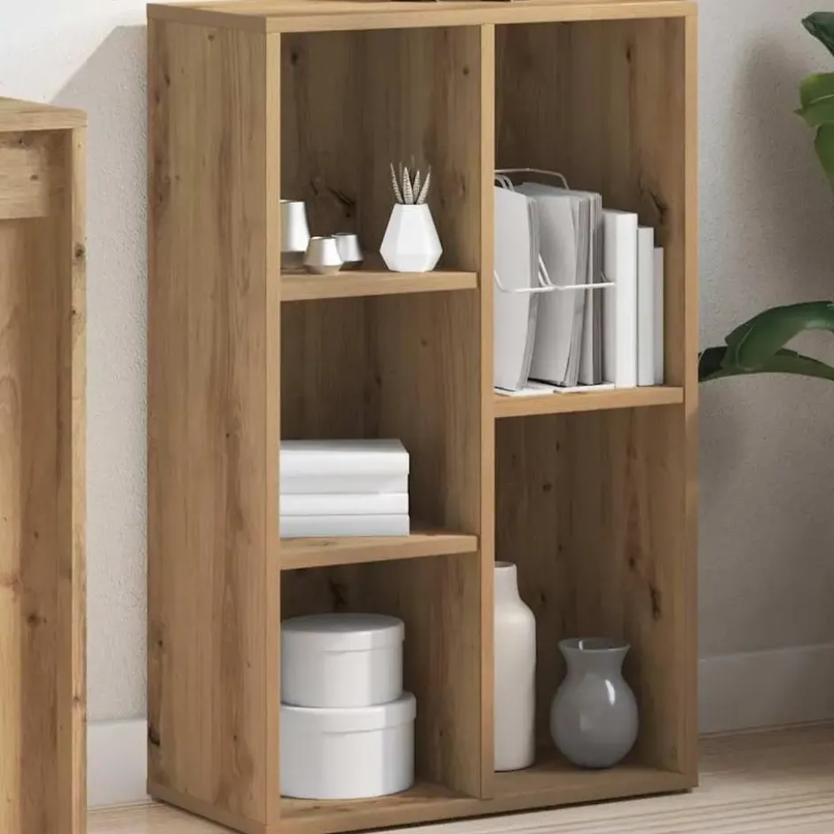 vidaXL - Boekenkast met 5 vakken - Artisanaal eiken - Bewerkt hout - 50x25x80 cm