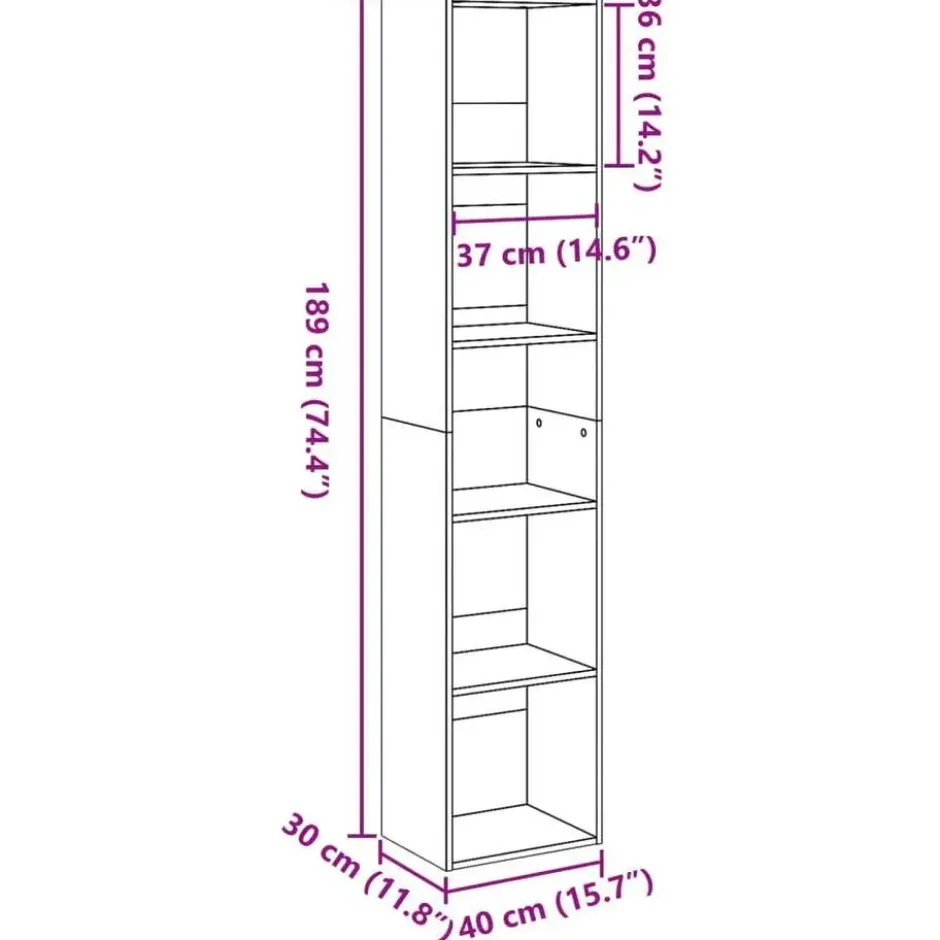 vidaXL - Boekenkast met 5 vakken voor woonkamers - Gerookt eiken - 40x30x189 cm