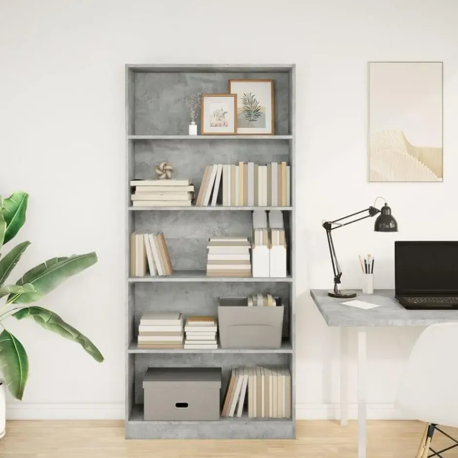 vidaXL - Boekenkast met 5 vakken - Betongrijs - Bewerkt hout - 80x24x176 cm