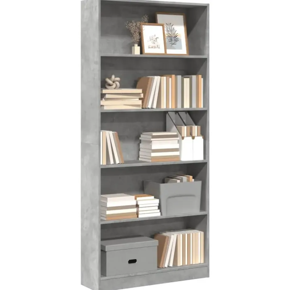 vidaXL - Boekenkast met 5 vakken - Betongrijs - Bewerkt hout - 80x24x176 cm
