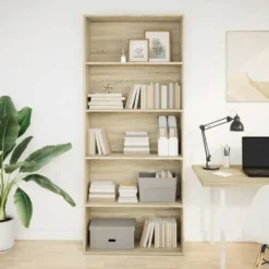 vidaXL - Boekenkast met 5 vakken voor kantoor - Sonoma eiken - 80x30x189 cm