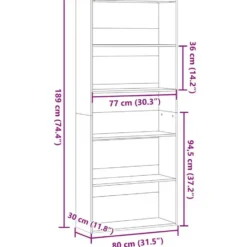 vidaXL - Boekenkast met 5 vakken voor kantoor - Sonoma eiken - 80x30x189 cm